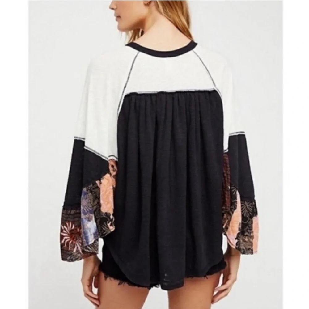 Free People NWT Friday Fever Top OB799522 Top Relaxed Black Size S